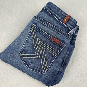 7 For All Mankind Flynt Jeans Size 27 Flare Embroidered Pockets Dark Wash 7FAMK